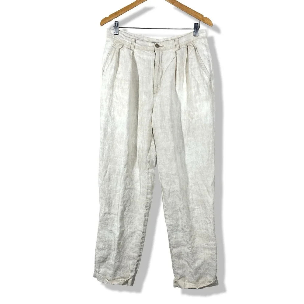 J.Crew Linen Trousers Mens 33 Beige Pleated Coastal Old Money Summer Pants